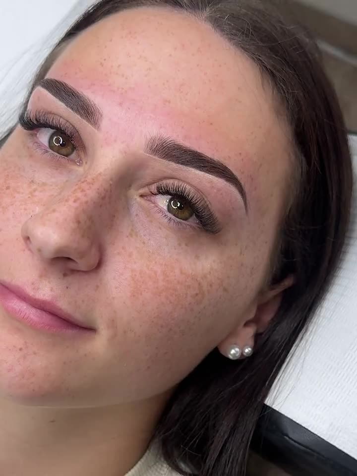Finished brow sculpt and stain with lash extensions